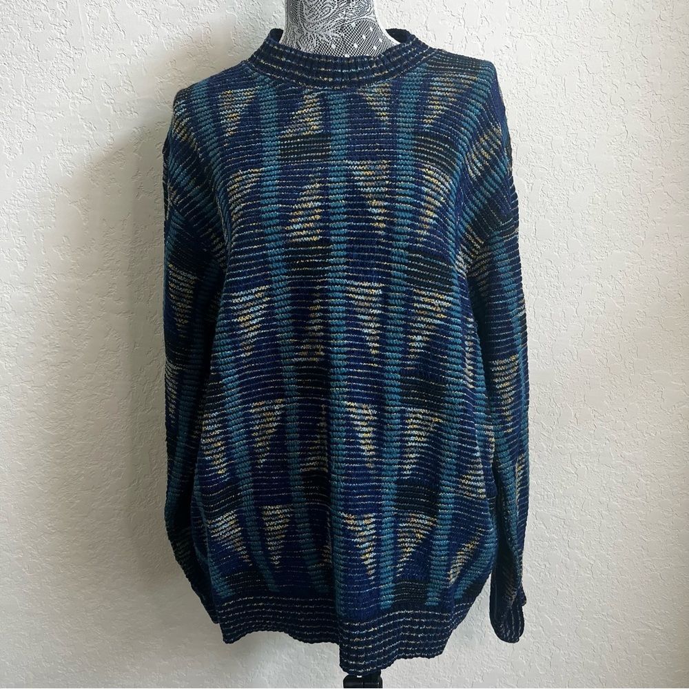Pronto Uomo Vintage Acrylic Pullover Sweater Blue Men’s Size Large